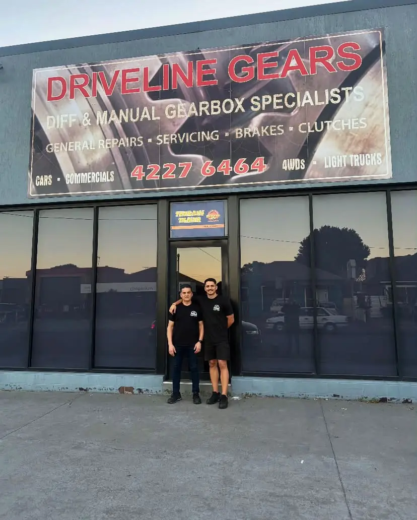 Kon and Jordan outside the Driveline Gears workshop in Wollongong