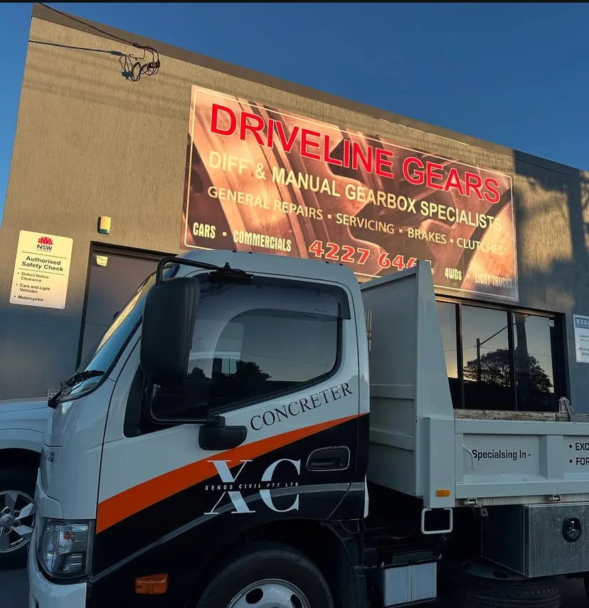 Xenos Civil concreter truck outside Driveline Gears workshop