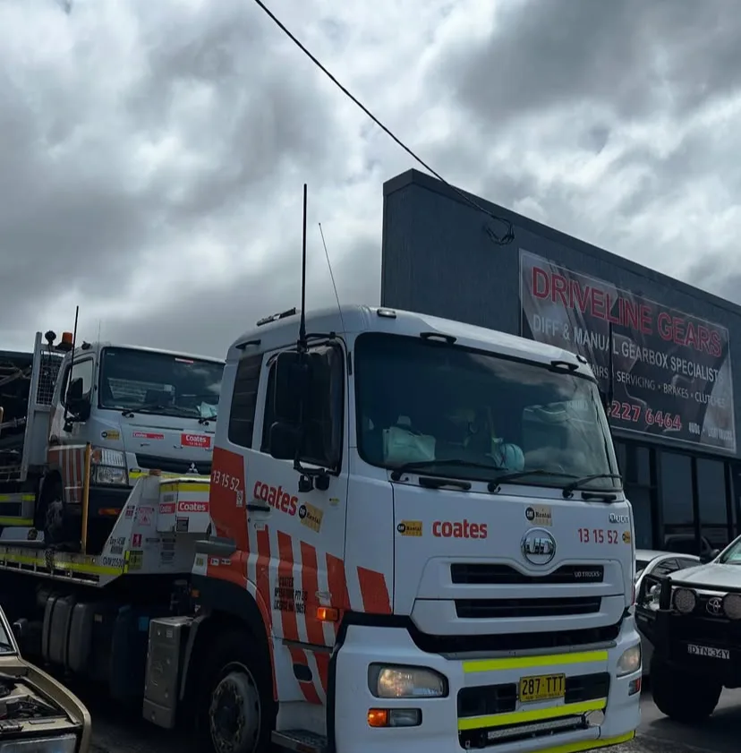Coates Hire truck outside Driveline Gears workshop