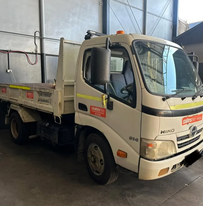 Coates Hire Hino tipper in the Driveline Gears workshop